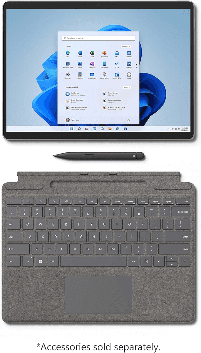 Microsoft Surface Pro 8: 2 in 1 Business Laptop, 11th Gen Intel Core i7 Processor, 16GB RAM 1TB, Platinum, Combine the power of a laptop with the flexibility of a tablet, and every angle in between | EED-00021 thumbnail 1