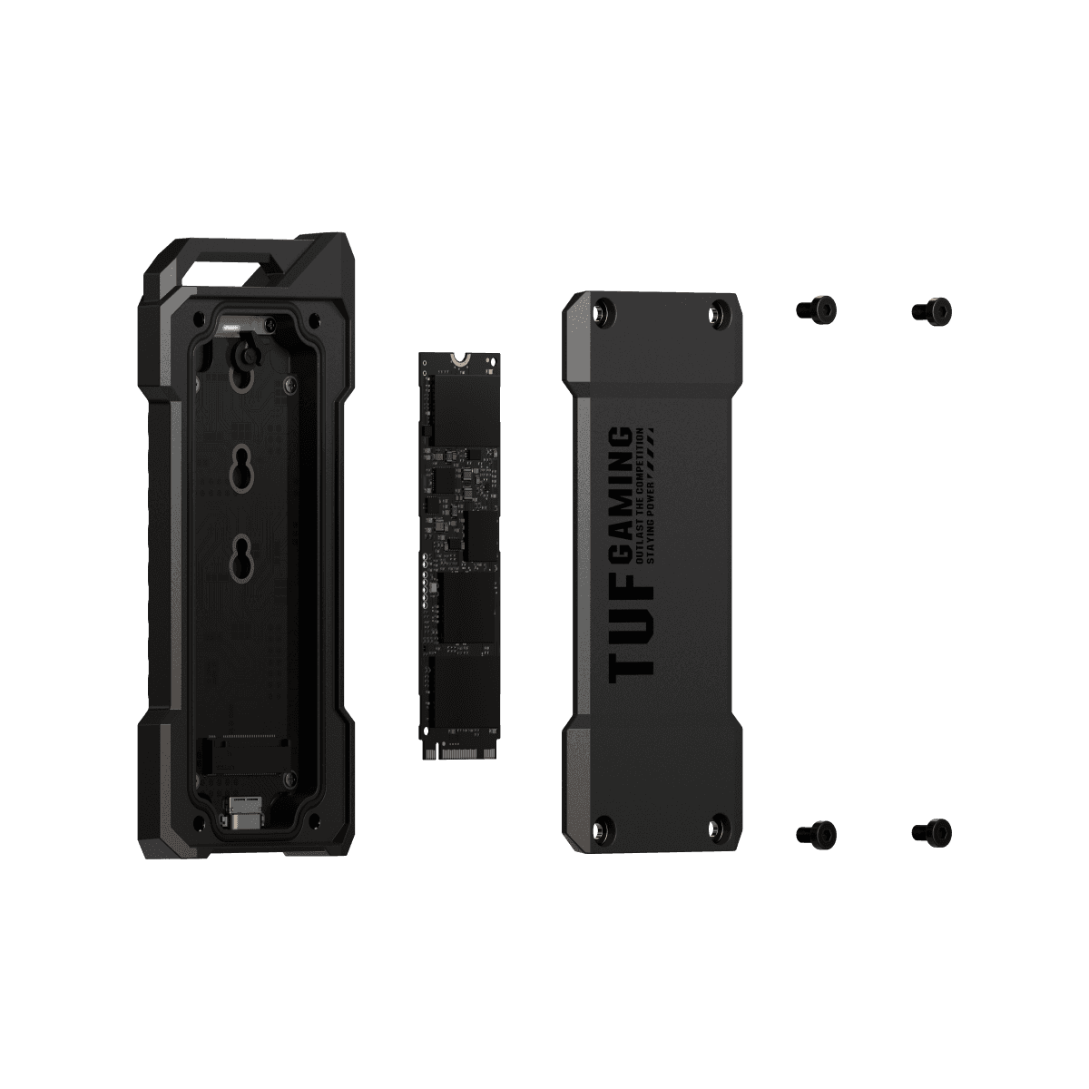 ASUS TUF Gaming A1 USB-C 3.2 Gen 2x1 SSD enclosure, dual M.2 NVMe PCIe and SATA interfaces, M.2 Q-Latch for easy installation, MIL-STD-810H drop resistance, IP68 water and dust resistance, PS5 & Xbox support | 90DD02N0-M09000 thumbnail 5
