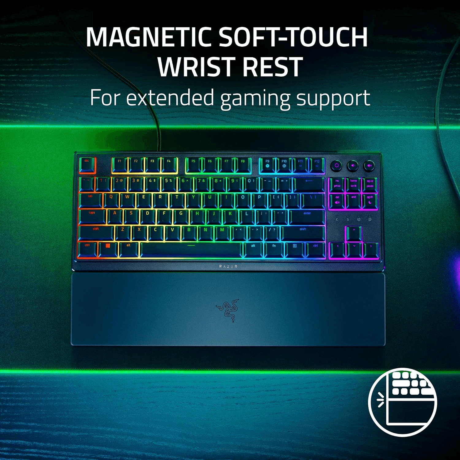 RAZER Razer Ornata V3 TKL Low Profile Gaming Keyboard, Mecha-Membrane Switches, 1000 Hz Ultrapolling, 8 Chroma RGB, UV-Coated ABS Keycaps, Braided Fiber Cable, Black | RZ03-04880100-R3M1 - thumbnail 6