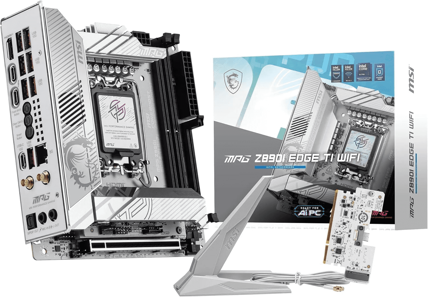 MSI MSI MPG Z890I Edge Ti WiFi LGA 1851 Mini ITX Motherboard, Intel Z890 Chipset, 2x DDR5 UDIMM Slots, Up to 128GB Max Memory, 1x PCI-E x16 Slots, 4x M.2 Slots, WiFi & BT Connectivity | 911-7E33-004 - thumbnail 1