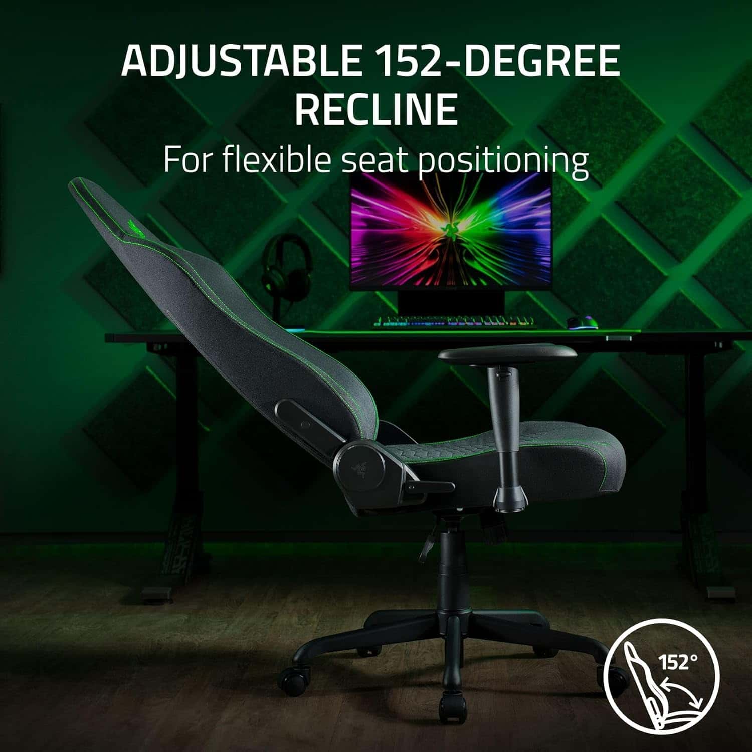Razer Iskur V2 X Ergonomic Gaming Chair: Built-in Lumbar Support, Widened Seat Base, High Density Foam Cushions, Adjustable 152 Degree Recline, 2D Armrests, Plush Fabric Finish - Black thumbnail 4