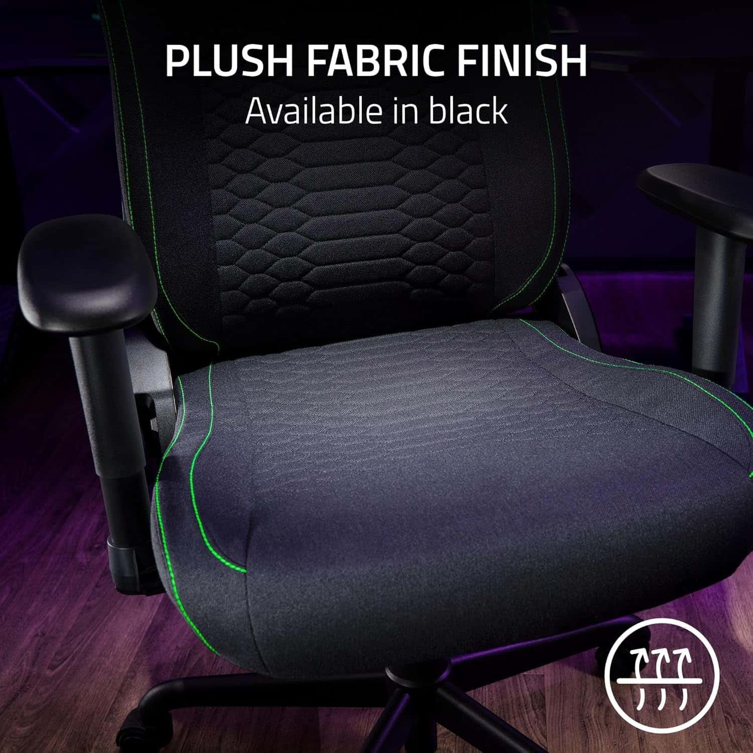 Razer Iskur V2 X Ergonomic Gaming Chair: Built-in Lumbar Support, Widened Seat Base, High Density Foam Cushions, Adjustable 152 Degree Recline, 2D Armrests, Plush Fabric Finish - Black thumbnail 3