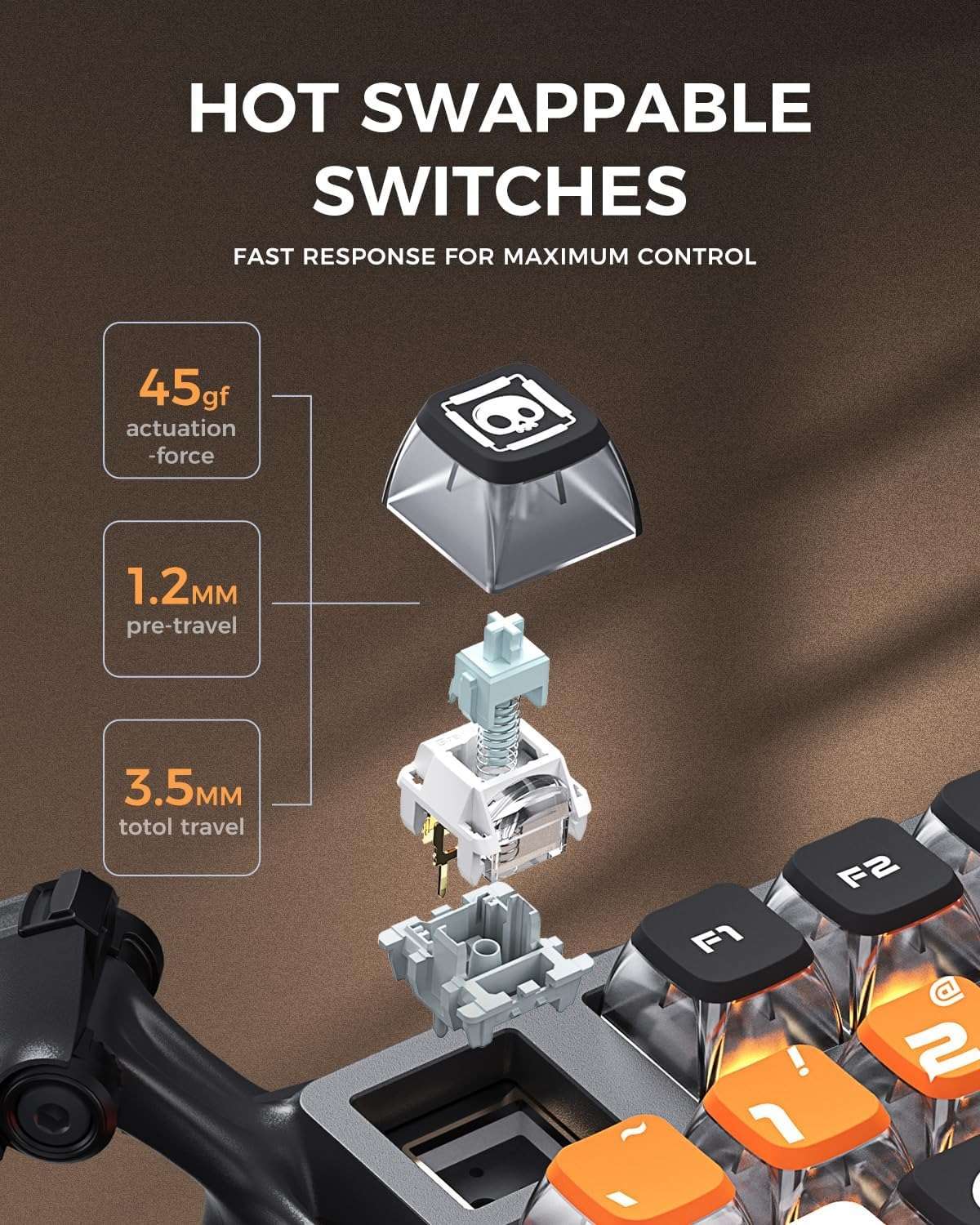 Gravastar GravaStar Mercury K1 Pro Gaming Keyboard, Wireless, Aluminium Alloy, 75% Layout, Custom Mechanical Keyboard, Durable Design with Unique Aesthetics, CyberFlare - thumbnail 5