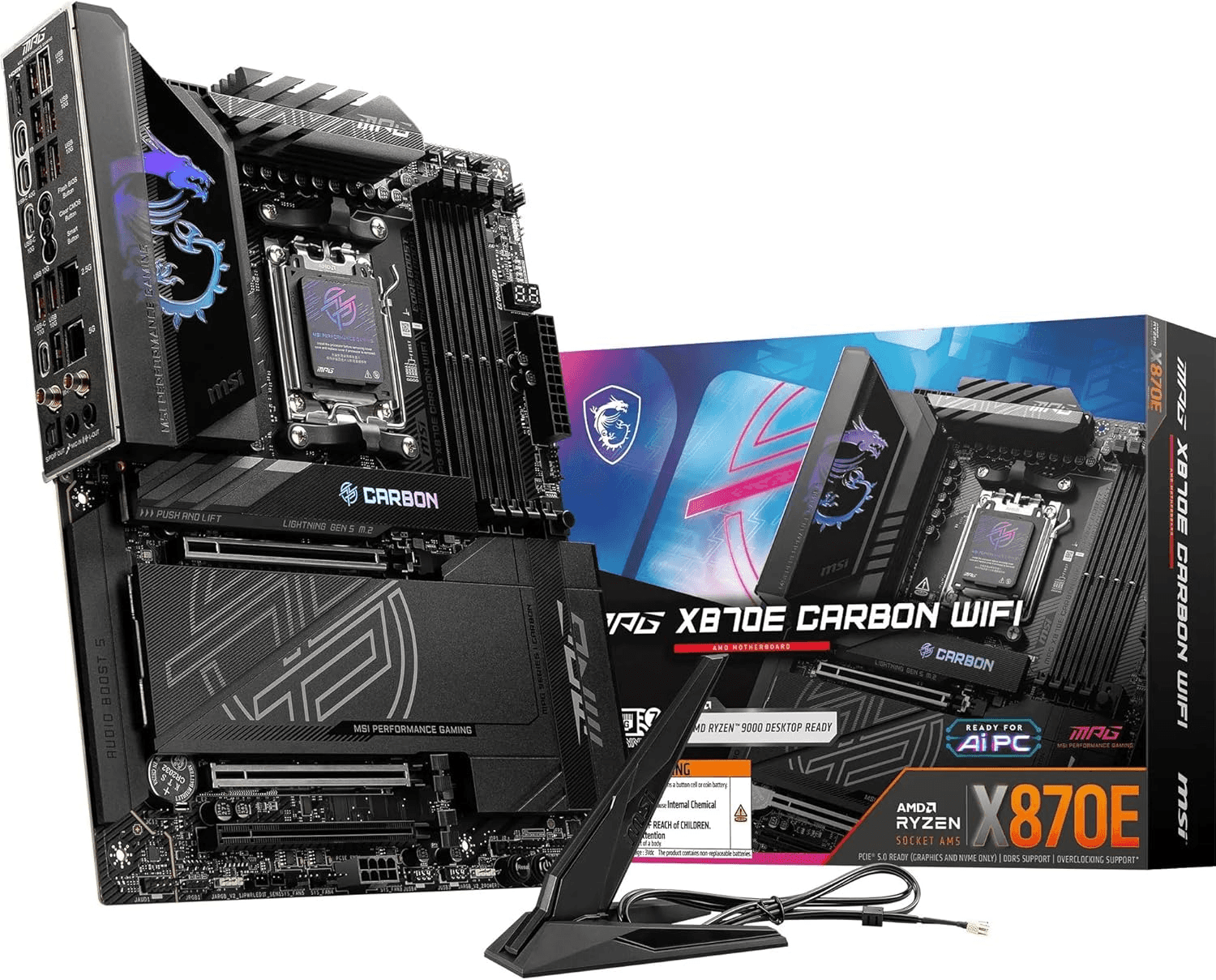 MSI MSI MPG X870E CARBON WIFI AM5 DDR5 ATX Motherboard, 4x DDR5 UDIMM Upto 256GB, 4x M.2 4x SATA 6G, Wi-Fi 7 & BT 5.4 | 911-7E49-001 - thumbnail 1