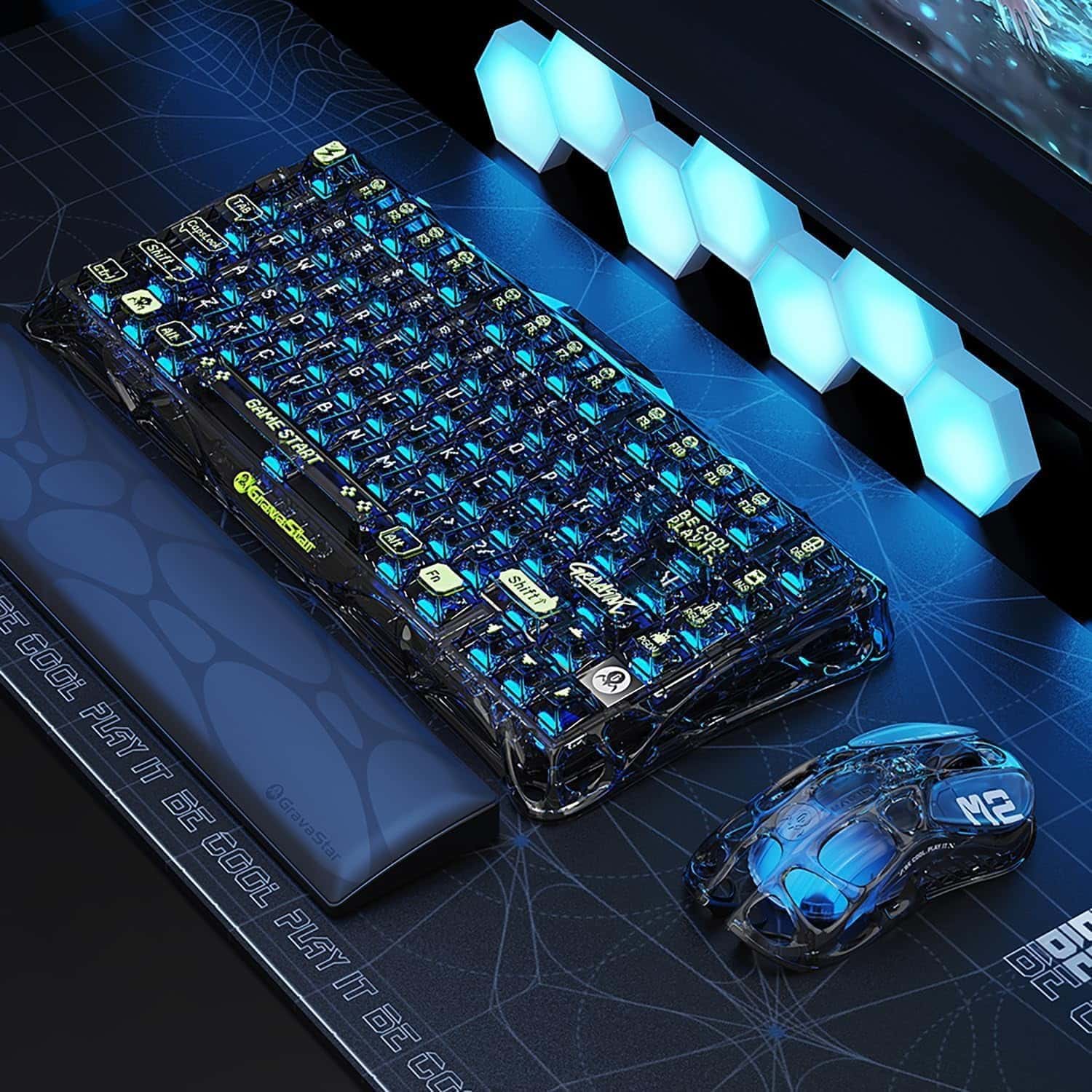 GravaStar Mercury M2 Wireless Gaming Mouse with 26,000 DPI, PAW3395DM Sensor -79g Lightweight Hollowed-Out Design -5 Programmable Buttons -5 Dynamic Lightsync RGB - Transparent Black thumbnail 7