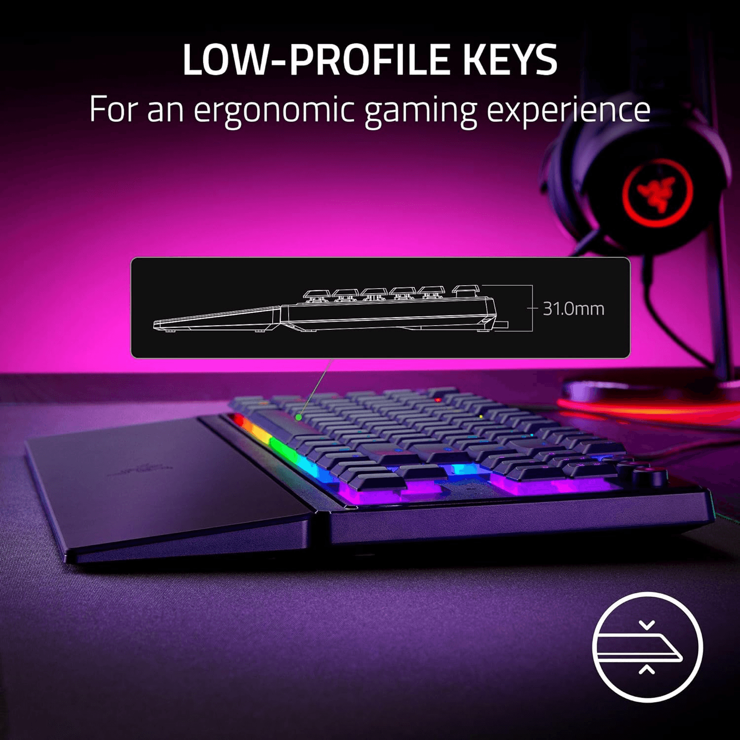 RAZER Razer Ornata V3 TKL Low Profile Gaming Keyboard, Mecha-Membrane Switches, 1000 Hz Ultrapolling, 8 Chroma RGB, UV-Coated ABS Keycaps, Braided Fiber Cable, Black | RZ03-04880100-R3M1 - thumbnail 7