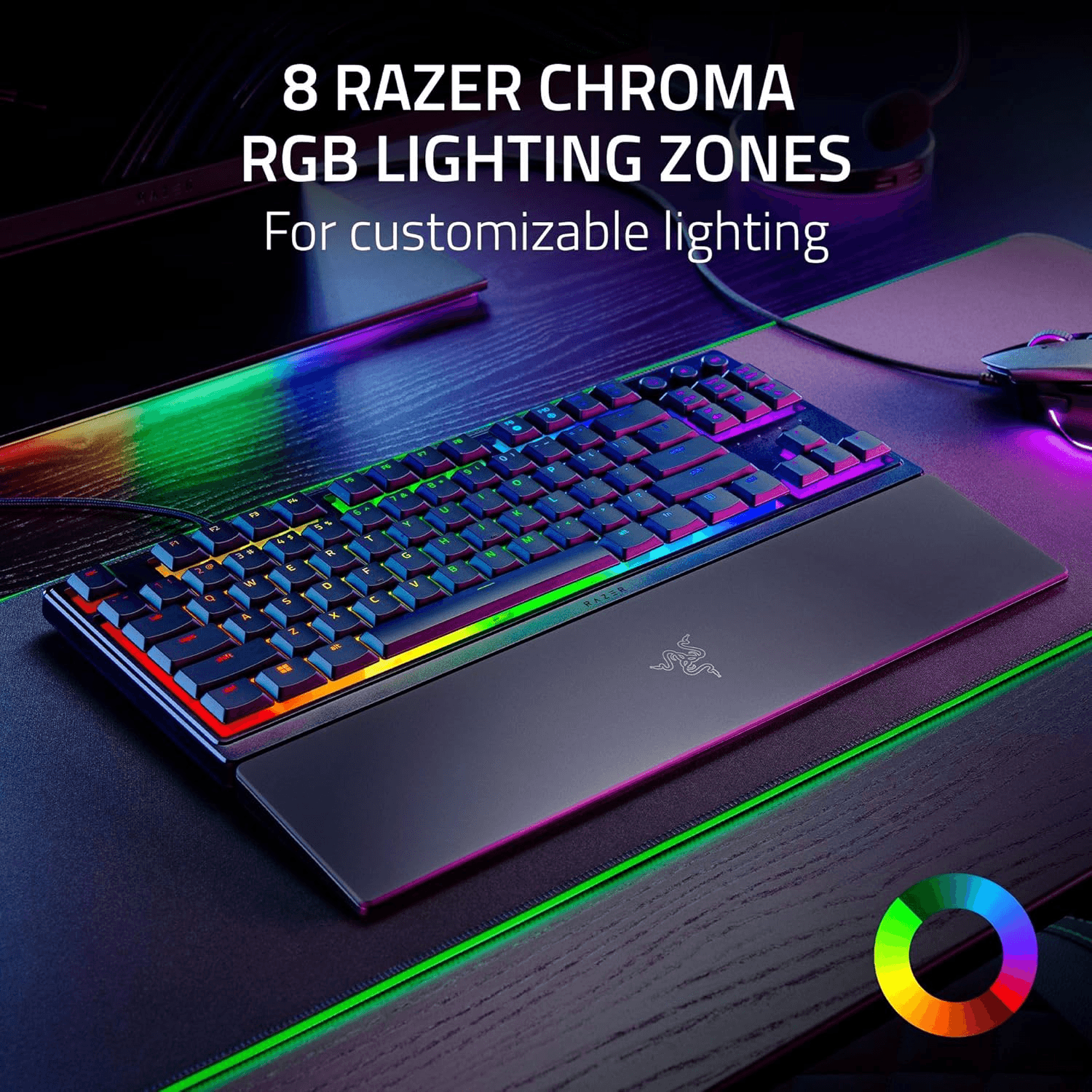 RAZER Razer Ornata V3 TKL Low Profile Gaming Keyboard, Mecha-Membrane Switches, 1000 Hz Ultrapolling, 8 Chroma RGB, UV-Coated ABS Keycaps, Braided Fiber Cable, Black | RZ03-04880100-R3M1 - thumbnail 4