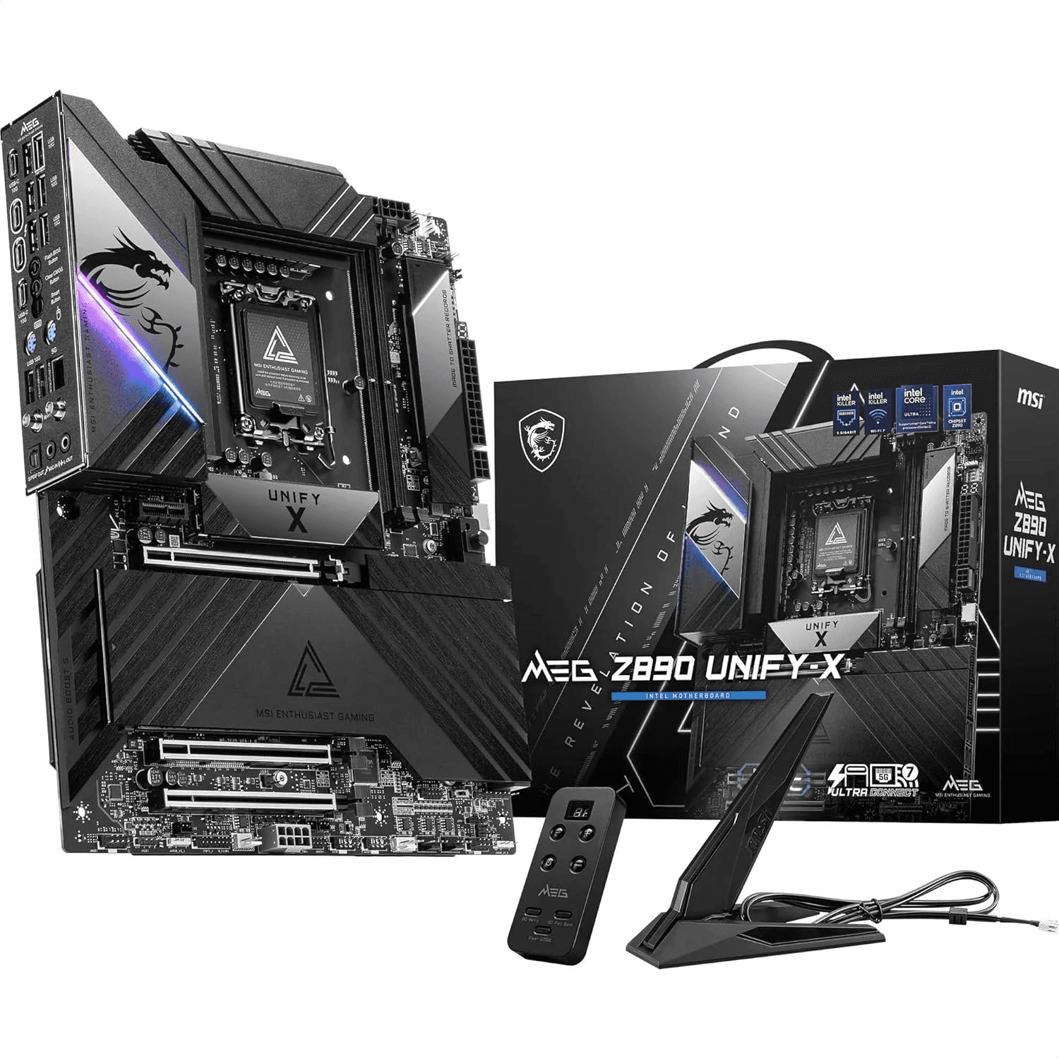MSI MSI MEG Z890 Unify-X LGA 1851 ATX Motherboard, Intel Z890 Chipset, 2x DDR5 UDIMM Slots, Up to 128GB Max Memory, 3x PCIe x16 Slots, 6x M.2 Slots, WiFi & BT Connectivity | 911-7E20-001 - thumbnail 1