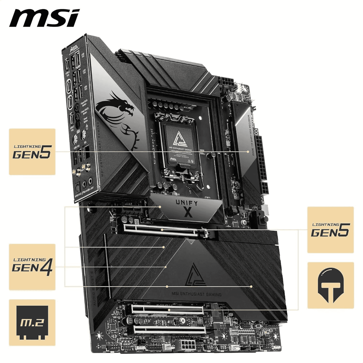 MSI MSI MEG Z890 Unify-X LGA 1851 ATX Motherboard, Intel Z890 Chipset, 2x DDR5 UDIMM Slots, Up to 128GB Max Memory, 3x PCIe x16 Slots, 6x M.2 Slots, WiFi & BT Connectivity | 911-7E20-001 - thumbnail 5