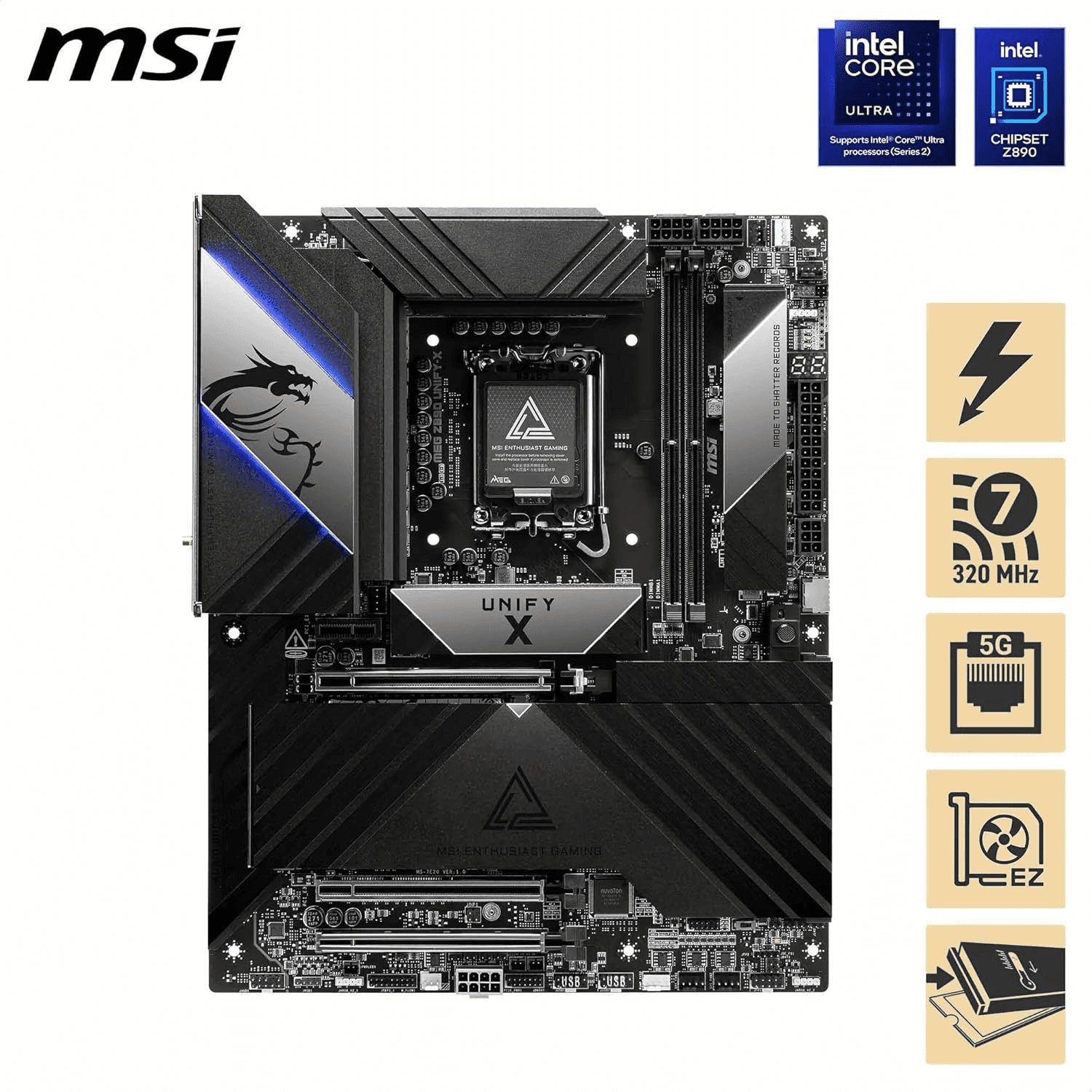 MSI MSI MEG Z890 Unify-X LGA 1851 ATX Motherboard, Intel Z890 Chipset, 2x DDR5 UDIMM Slots, Up to 128GB Max Memory, 3x PCIe x16 Slots, 6x M.2 Slots, WiFi & BT Connectivity | 911-7E20-001 - thumbnail 7