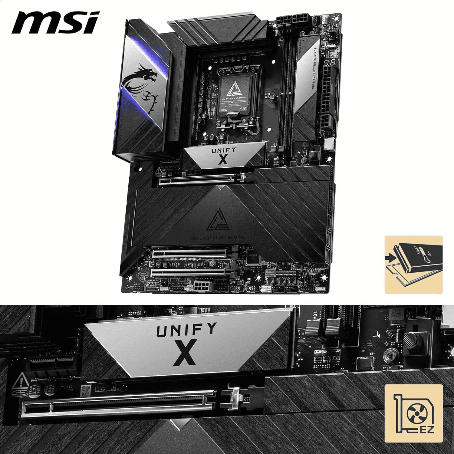 MSI MSI MEG Z890 Unify-X LGA 1851 ATX Motherboard, Intel Z890 Chipset, 2x DDR5 UDIMM Slots, Up to 128GB Max Memory, 3x PCIe x16 Slots, 6x M.2 Slots, WiFi & BT Connectivity | 911-7E20-001 - thumbnail 3