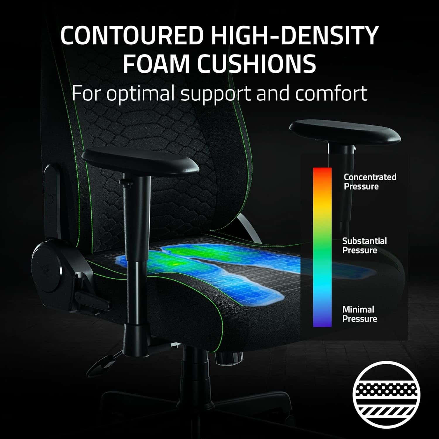 Razer Iskur V2 X Ergonomic Gaming Chair: Built-in Lumbar Support, Widened Seat Base, High Density Foam Cushions, Adjustable 152 Degree Recline, 2D Armrests, Plush Fabric Finish - Black thumbnail 6