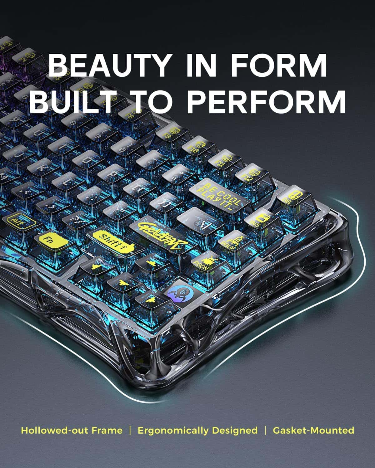 Gravastar GravaStar Mercury K1 Lite Mechanical Gaming Keyboard, 75% Gasket Hot Swappable Custom Keyboard, Pre-lubed Linear Switches Mechanical Keyboard, RGB Backlit Wireless Keyboard - Transparent Black | GS K1 LITE_XTAL_BLK - thumbnail 9