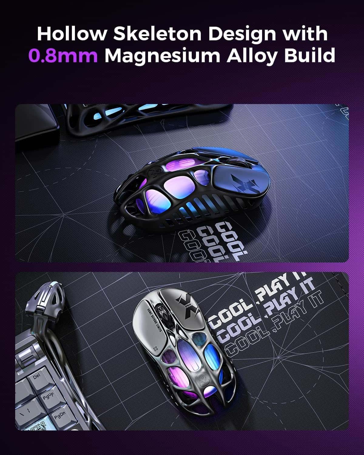 GravaStar Mercury X Pro Wireless Gaming Mouse, Come with 8K Dongle – 32,000 DPI PAW 3950 Sensor, 8,000Hz Polling Rate, Only 49g, Magnesium Alloy Hollow Frame, RGB Lighting, 5 Programmable Buttons thumbnail 8