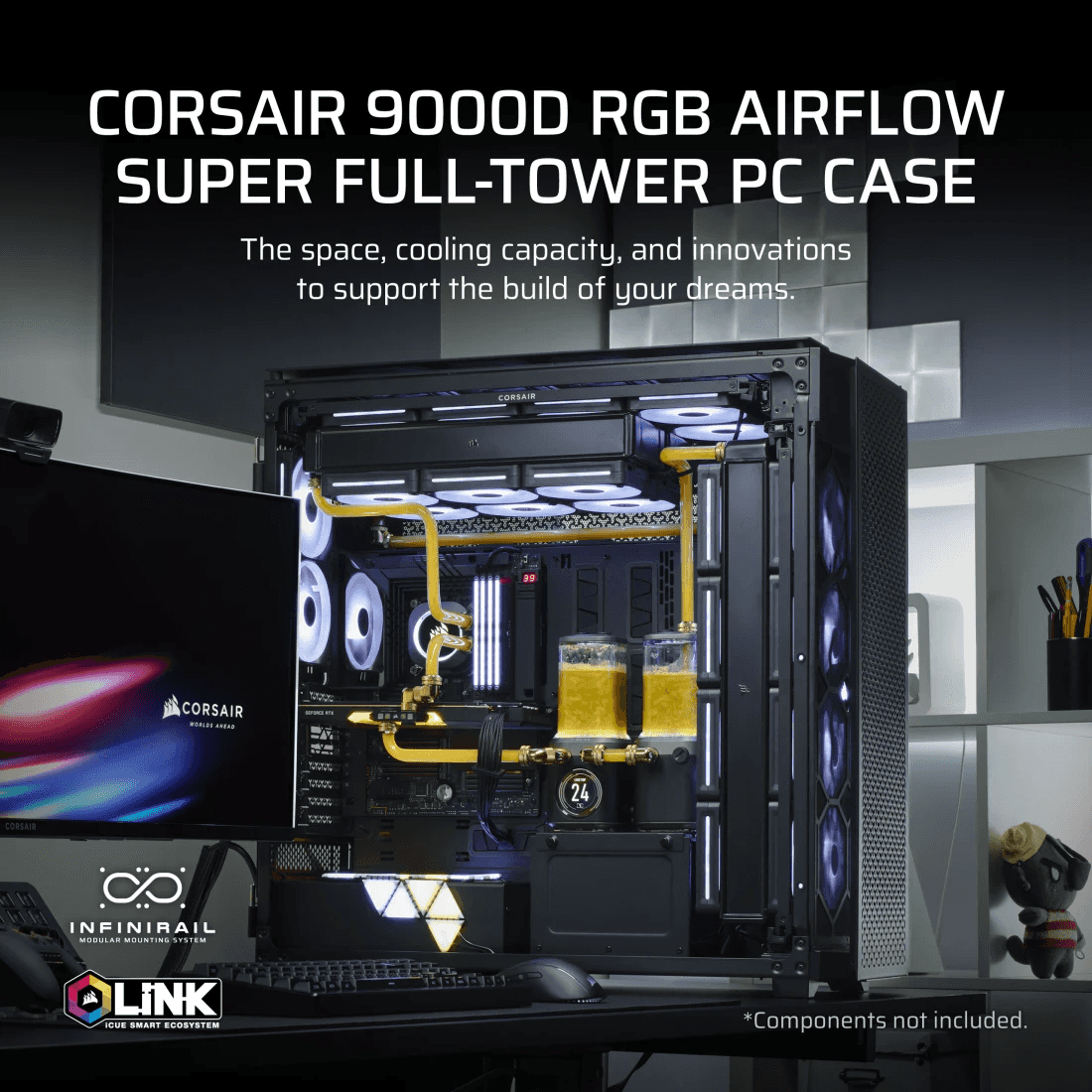 CORSAIR iCUE LINK 9000D RGB AIRFLOW Super Full-Tower PC Case, Up To 18x120mm Fans And 480mm Radiators, High-airflow, 4xUSB 3.2 Type-A, 2xUSB 3.2 Type-C, Audio Out, Black | CC-9011273-WW thumbnail 5