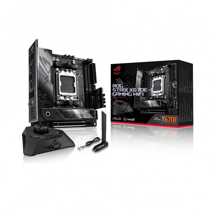 Asus ASUS ROG Strix X670E-I Gaming WIFI Motherboard, Mini-ITX, AMD Socket AM5 (Ryzen 9000/8000/7000), DDR5, PCIe 5.0, WiFi 6E, USB4®, ROG Strix Hive | 90MB1B70-M0EAY0 - thumbnail 1