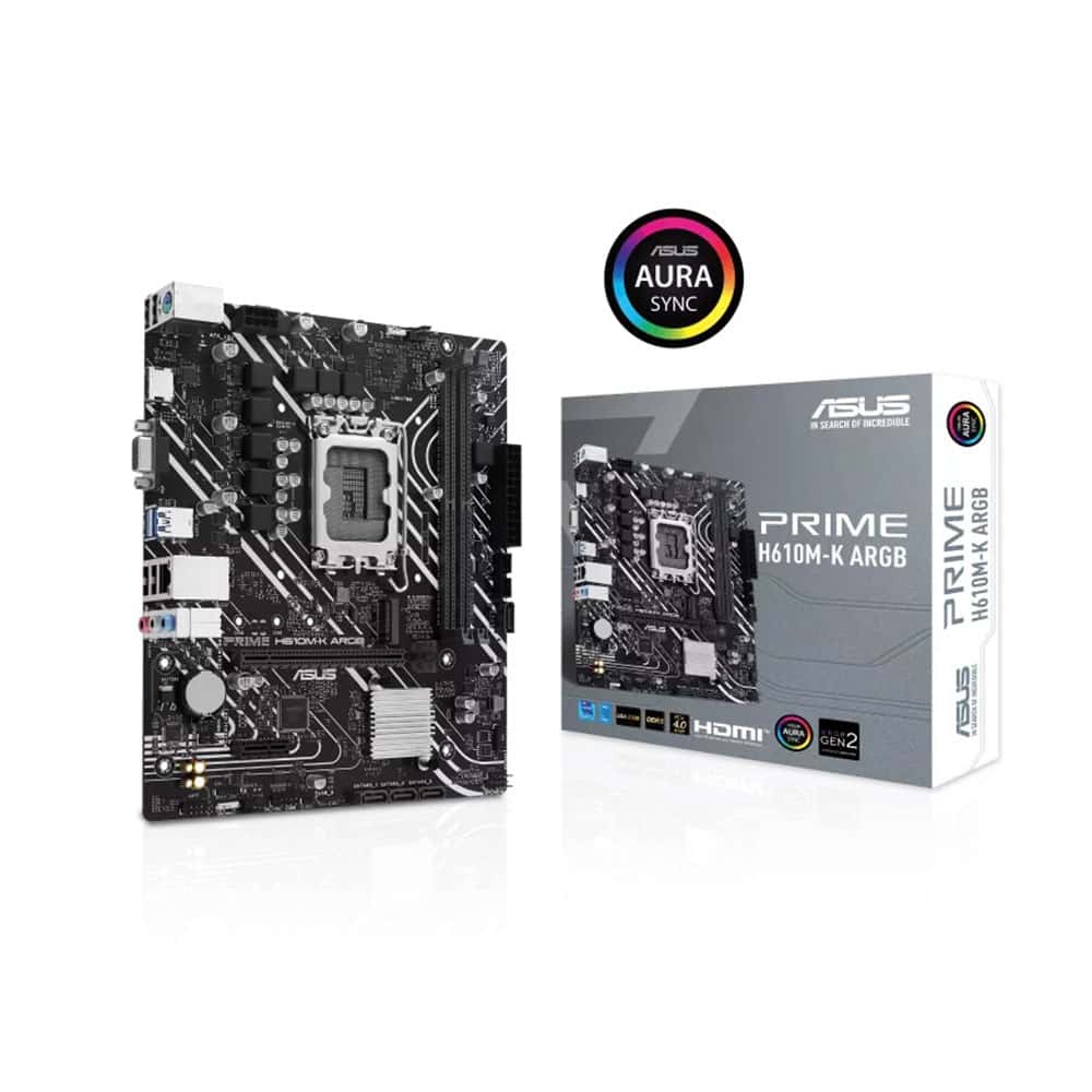 Asus ASUS Prime H610M-K ARGB Intel H610 LGA 1700 Micro-ATX Motherboard, DDR5 Memory Support, PCIe 4.0, M.2 Slot, Realtek 7.1 Surround Sound, Aura Sync ARGB | 90MB1G90-M0EAY0 - thumbnail 1