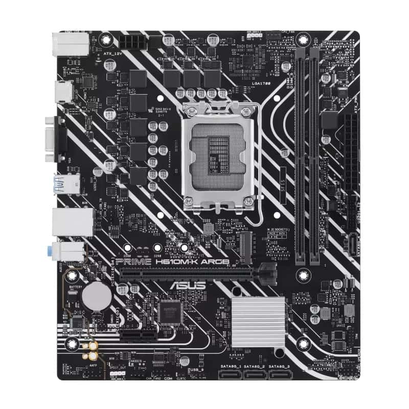 Asus ASUS Prime H610M-K ARGB Intel H610 LGA 1700 Micro-ATX Motherboard, DDR5 Memory Support, PCIe 4.0, M.2 Slot, Realtek 7.1 Surround Sound, Aura Sync ARGB | 90MB1G90-M0EAY0 - thumbnail 2