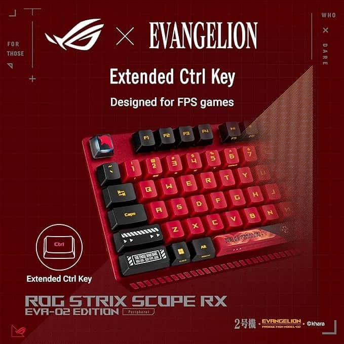 Asus ASUS ROG Strix Scope RX EVA-02 Edition, 100% RGB Gaming Keyboard, ROG RX Red Optical Mechanical Switches, IP57 Water Resistance, USB Passthrough, Wider Ctrl Key, Stealth Key, Macro Support, EVA-themed - thumbnail 5