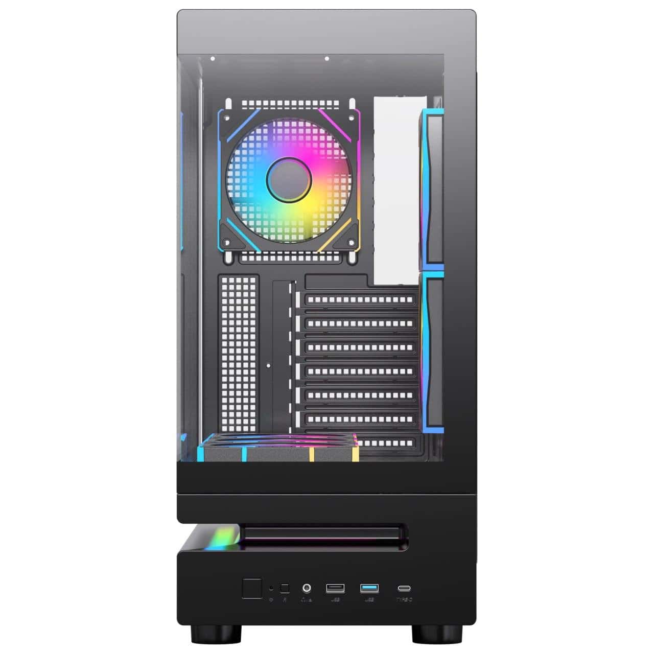 ACEGEEK Acegeek Clearion Black ATX Gaming Case, Dual Tempered Glass, Front Type-C, Pre-Installed 6x ARGB Fans | AG-CLEARION-BK - thumbnail 2