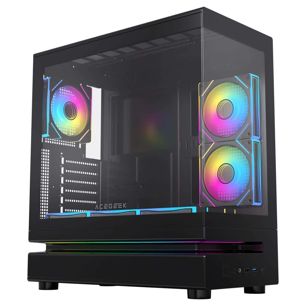 ACEGEEK Acegeek Clearion Black ATX Gaming Case, Dual Tempered Glass, Front Type-C, Pre-Installed 6x ARGB Fans | AG-CLEARION-BK - thumbnail 1