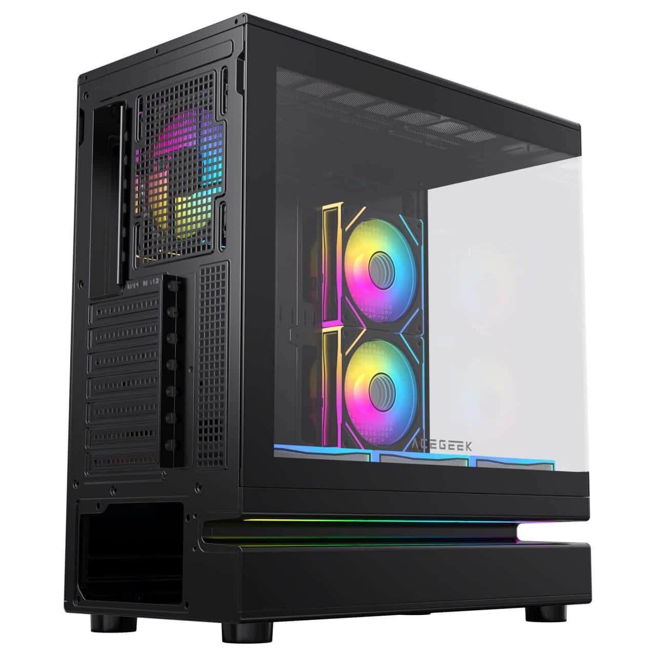 ACEGEEK Acegeek Clearion Black ATX Gaming Case, Dual Tempered Glass, Front Type-C, Pre-Installed 6x ARGB Fans | AG-CLEARION-BK - thumbnail 3