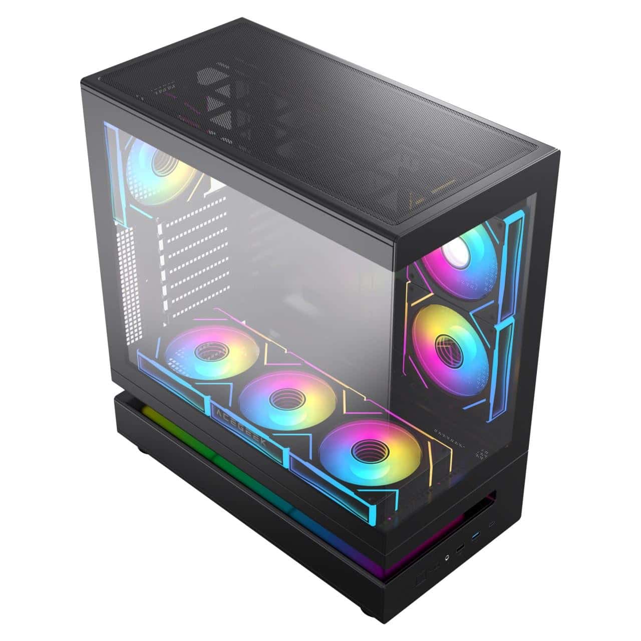 ACEGEEK Acegeek Clearion Black ATX Gaming Case, Dual Tempered Glass, Front Type-C, Pre-Installed 6x ARGB Fans | AG-CLEARION-BK - thumbnail 4