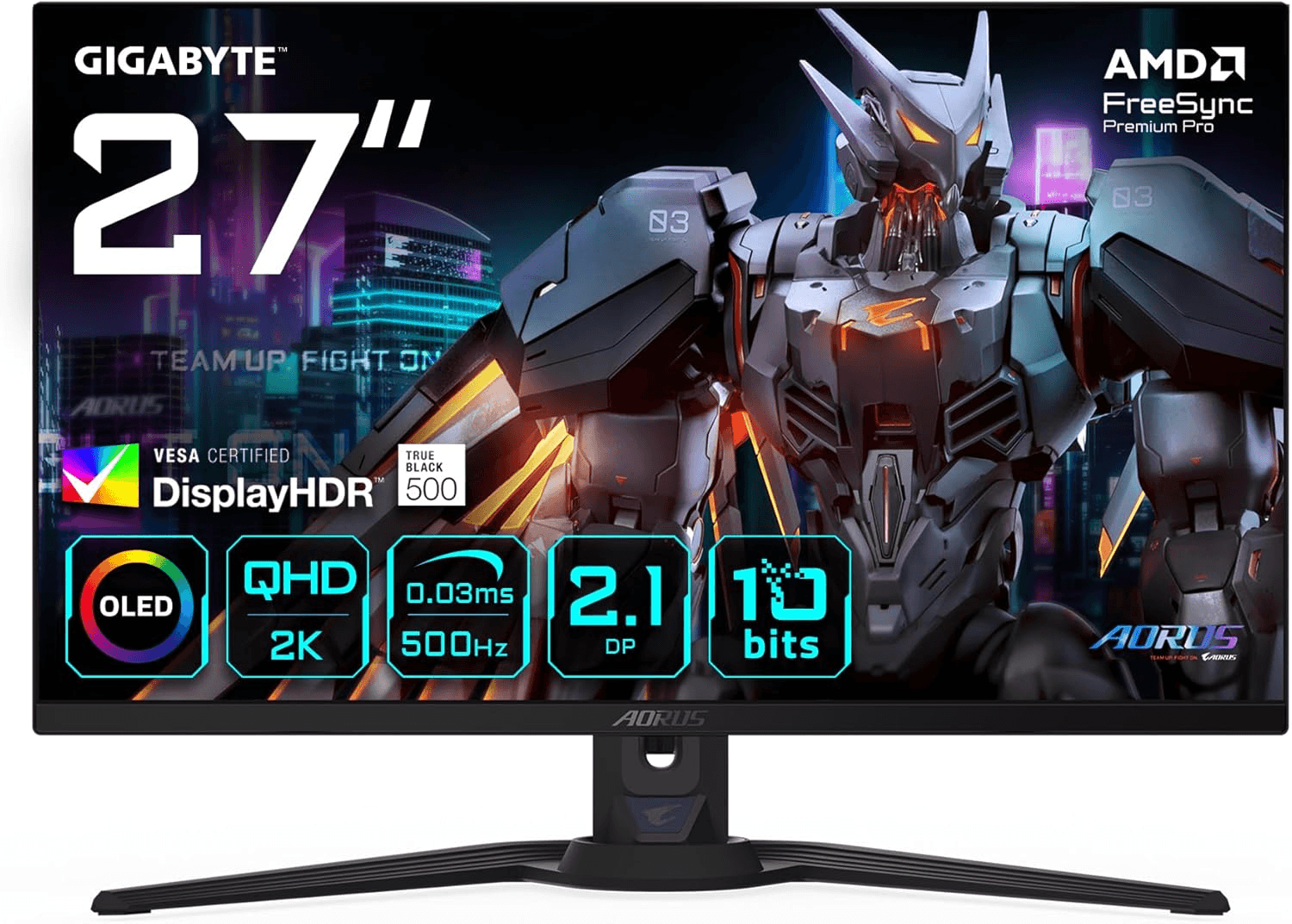 Gigabyte GIGABYTE AORUS FO27Q5P 27 INCH 500Hz QD-OLED Gaming Monitor, 2560 x 1440 (QHD), 0.03ms GTG, DisplayPort 2.1 UHBR20, 99% DCI-P3, VESA DisplayHDR True Black 500, ClearMR 21000 | FO27Q5P - thumbnail 1