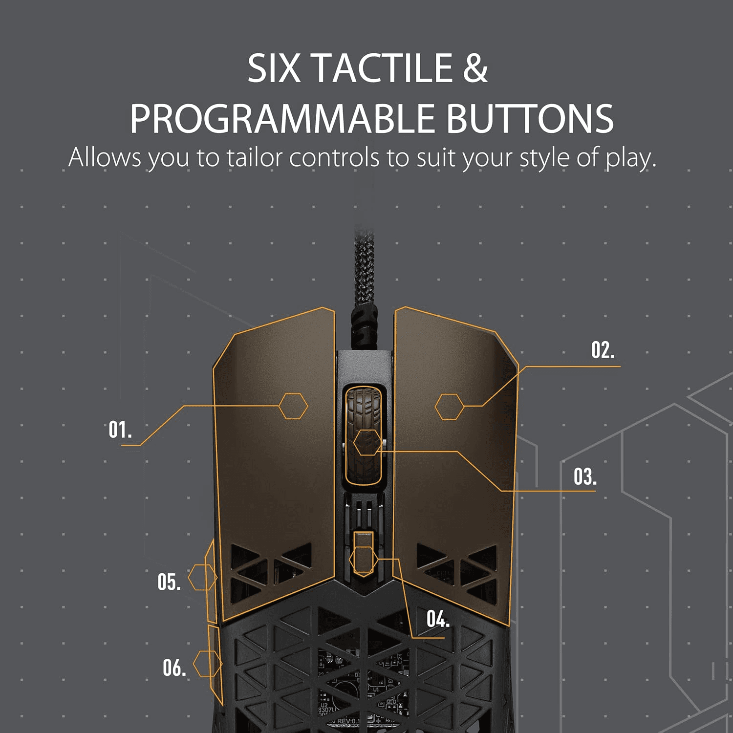 Asus ASUS TUF Gaming M4 Air Ultralight Wired Gaming Mouse, Air Shell Design, 16,000 DPI Sensor, IPX6 Water Resistance, 6 Programmable Buttons, Antibacterial Guard – Black | 90MP02K0-BMUA00 - thumbnail 3