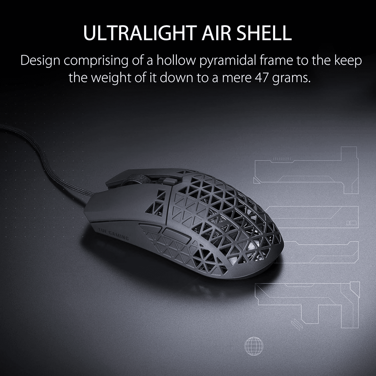 Asus ASUS TUF Gaming M4 Air Ultralight Wired Gaming Mouse, Air Shell Design, 16,000 DPI Sensor, IPX6 Water Resistance, 6 Programmable Buttons, Antibacterial Guard – Black | 90MP02K0-BMUA00 - thumbnail 5