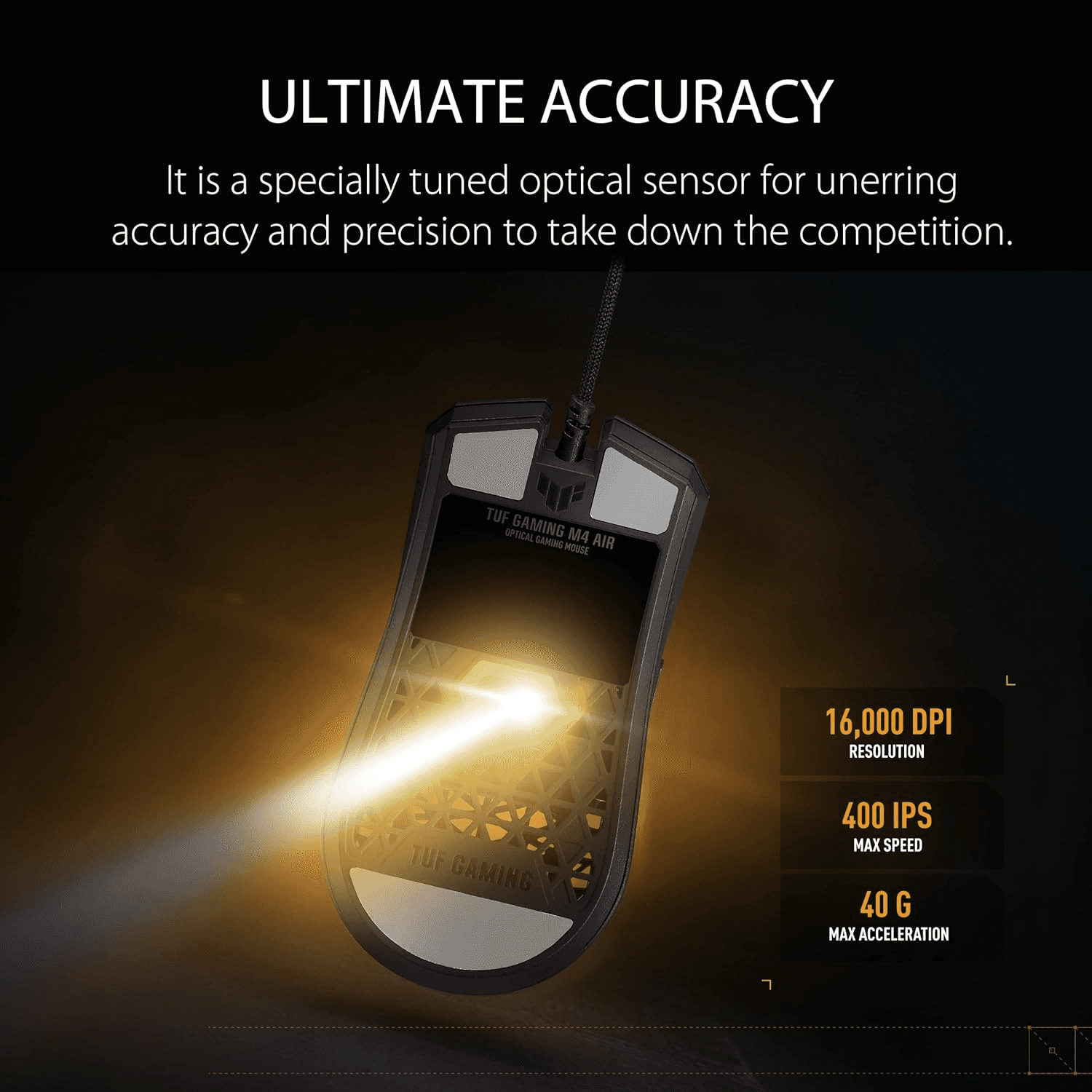 Asus ASUS TUF Gaming M4 Air Ultralight Wired Gaming Mouse, Air Shell Design, 16,000 DPI Sensor, IPX6 Water Resistance, 6 Programmable Buttons, Antibacterial Guard – Black | 90MP02K0-BMUA00 - thumbnail 7