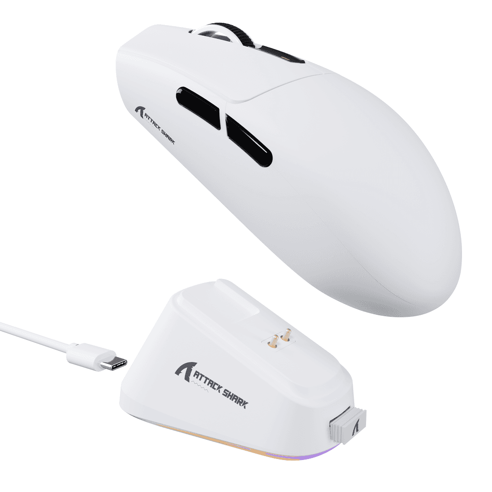 ATTACK SHARK ATTACK SHARK G3 Pro Wireless Gaming Mouse with Magnetic Charging Dock, 59g Ultra-Lightweight, PAW3311 25K DPI Sensor, Omron 100M Switches, & Tri-Mode, Black | G3 Pro - Color: WHITE