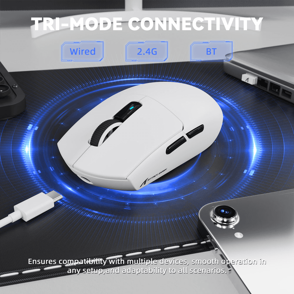 ATTACK SHARK ATTACK SHARK G3 Pro Wireless Gaming Mouse with Magnetic Charging Dock, 59g Ultra-Lightweight, PAW3311 25K DPI Sensor, Omron 100M Switches, & Tri-Mode, White | G3 Pro - thumbnail 3