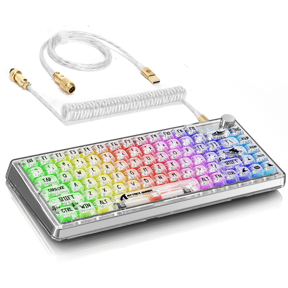 ATTACK SHARK ATTACK SHARK K75 Transparent Mechanical Keyboard, Wired, TKL Gasket Mount, QMK/VIA Support, & Custom Coiled Cable, White | K75 - thumbnail 1