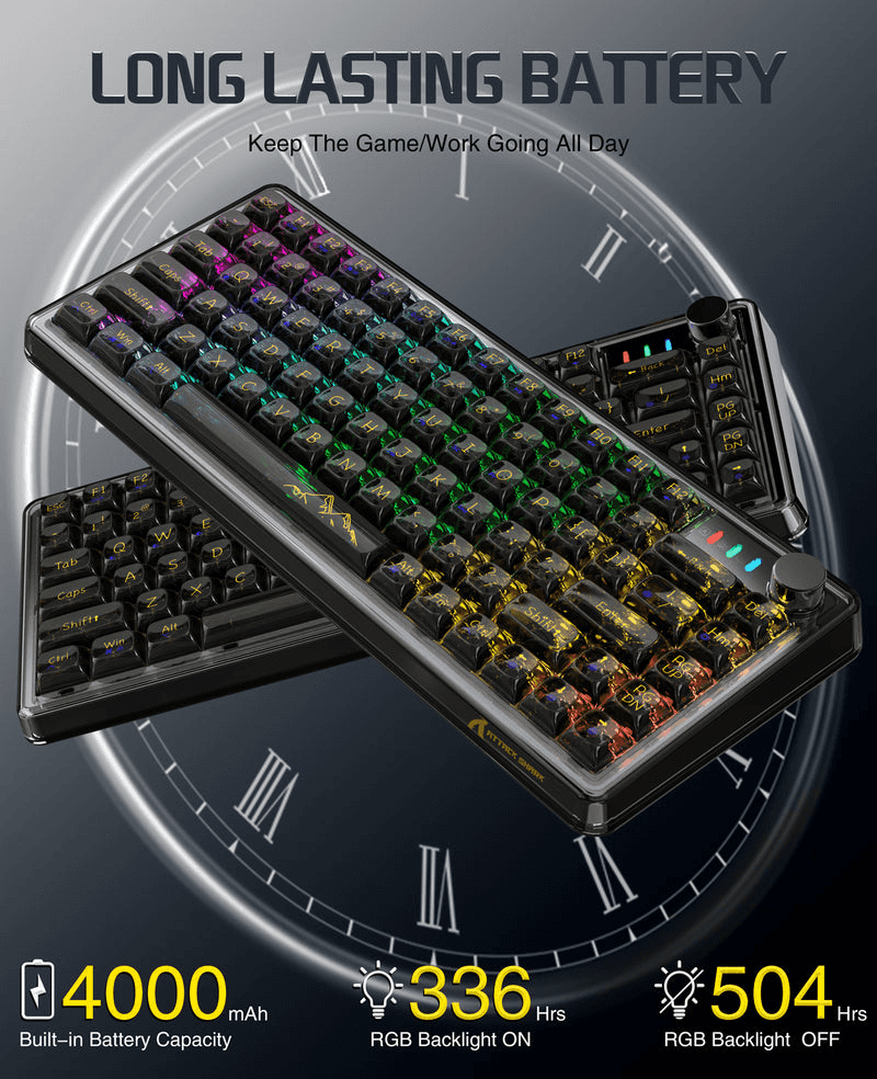 ATTACK SHARK ATTACK SHARK K75 Pro Transparent Mechanical Keyboard ,75% TKL Gasket Mount, Tri-Mode Wireless, & Hot-Swappable Glazed Switches, Black Transparent | K75 Pro - thumbnail 6