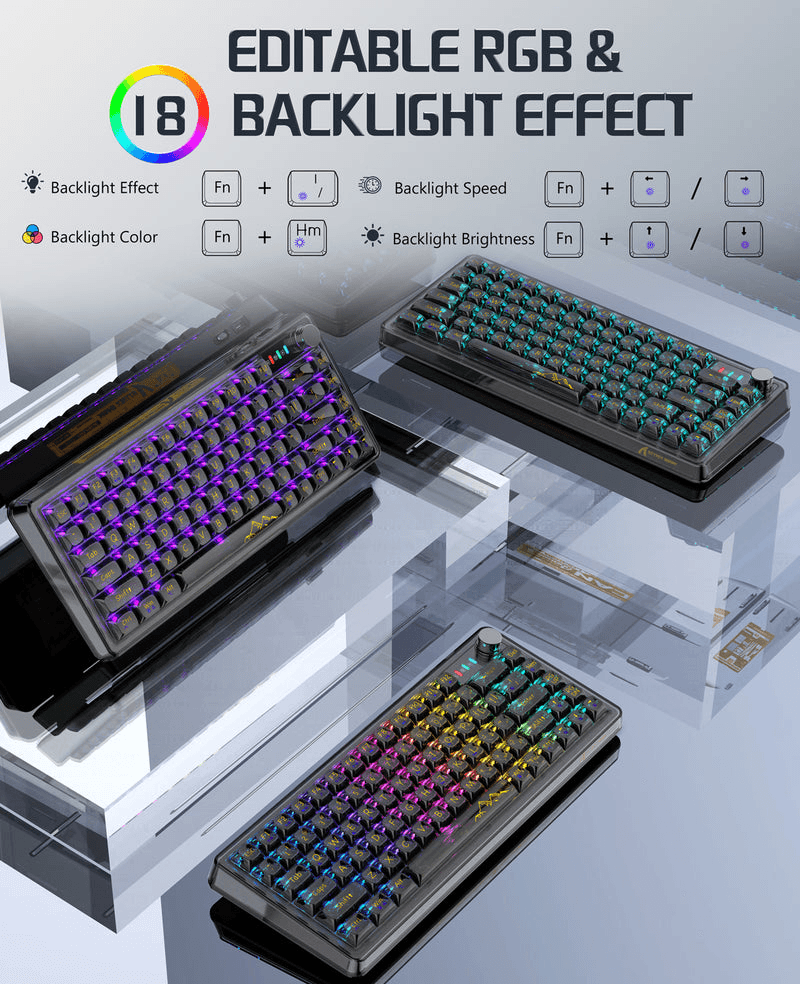 ATTACK SHARK ATTACK SHARK K75 Pro Transparent Mechanical Keyboard ,75% TKL Gasket Mount, Tri-Mode Wireless, & Hot-Swappable Glazed Switches, Black Transparent | K75 Pro - thumbnail 5