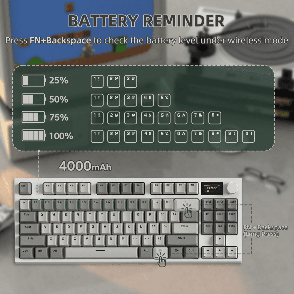 ATTACK SHARK ATTACK SHARK K86 Wireless Mechanical Keyboard, 75% Gasket Mount, TFT Color Display & Knob, Blue Whale Linear Switches, Retro Grey | K86 - thumbnail 5