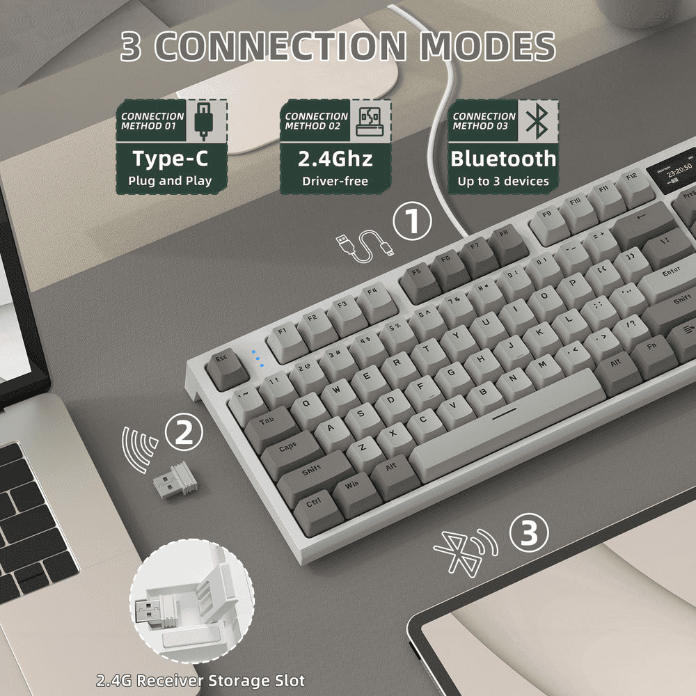 ATTACK SHARK ATTACK SHARK K86 Wireless Mechanical Keyboard, 75% Gasket Mount, TFT Color Display & Knob, Blue Whale Linear Switches, Retro Grey | K86 - thumbnail 4