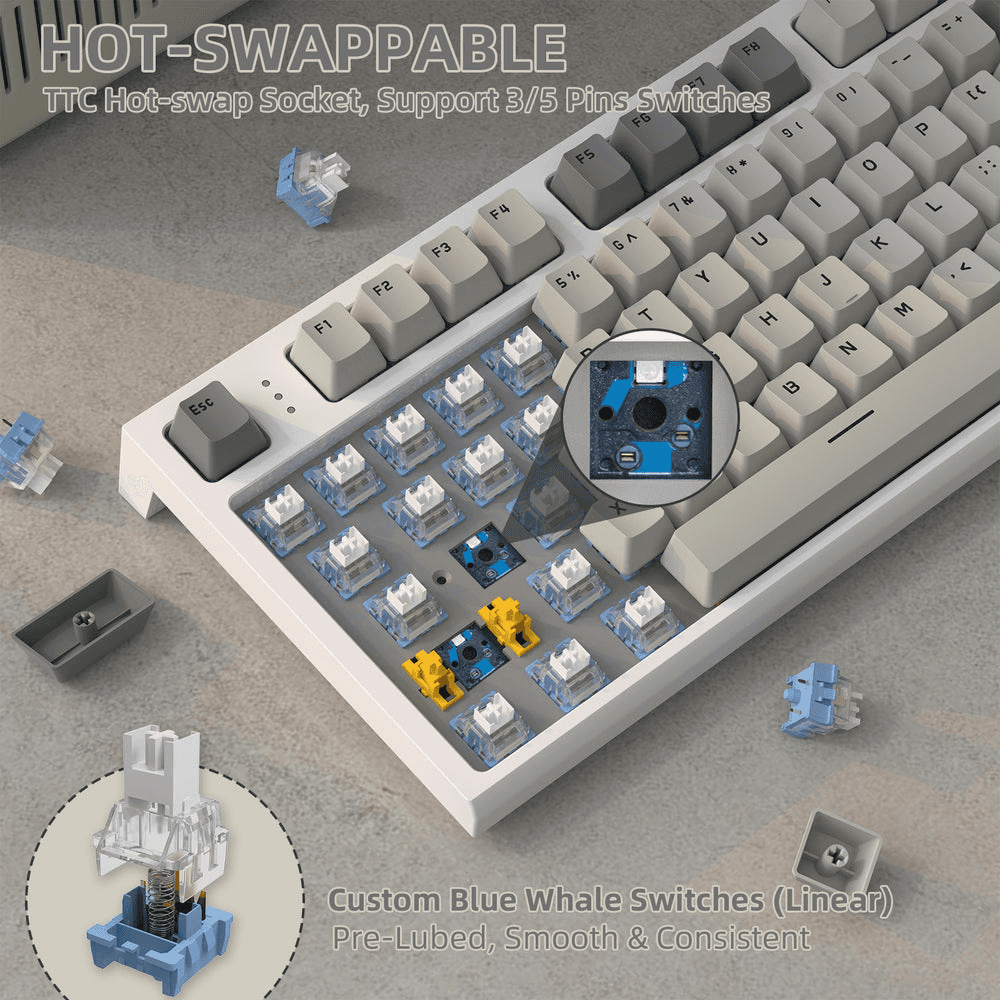ATTACK SHARK ATTACK SHARK K86 Wireless Mechanical Keyboard, 75% Gasket Mount, TFT Color Display & Knob, Blue Whale Linear Switches, Retro Grey | K86 - thumbnail 6