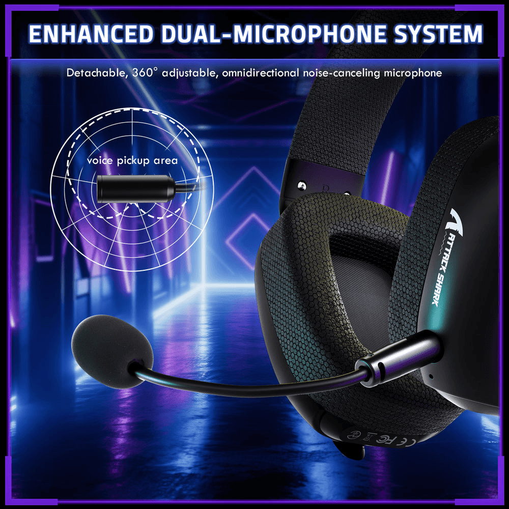 ATTACK SHARK ATTACK SHARK L80 PRO Wireless Gaming Headset, 20ms Ultra-Low Latency, 203g Featherweight Design, Dual Mics, & Tri-Mode Connectivity, Black | L80 Pro - thumbnail 7