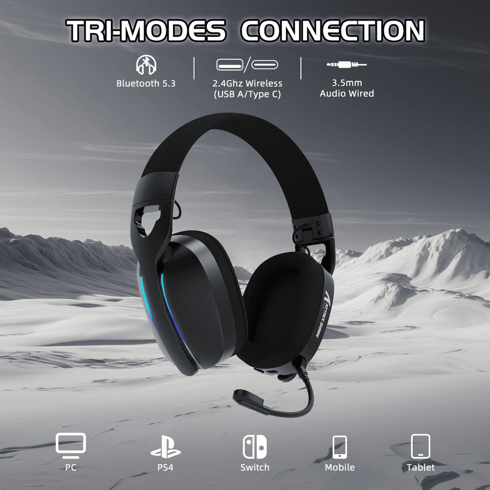 ATTACK SHARK ATTACK SHARK L90 Foldable Wireless Gaming Headset, Dynamic 7.1 Surround Sound, RGB Lighting, 800mAh Battery, & Tri-Mode Connectivity, Black | L90 Foldable - thumbnail 2