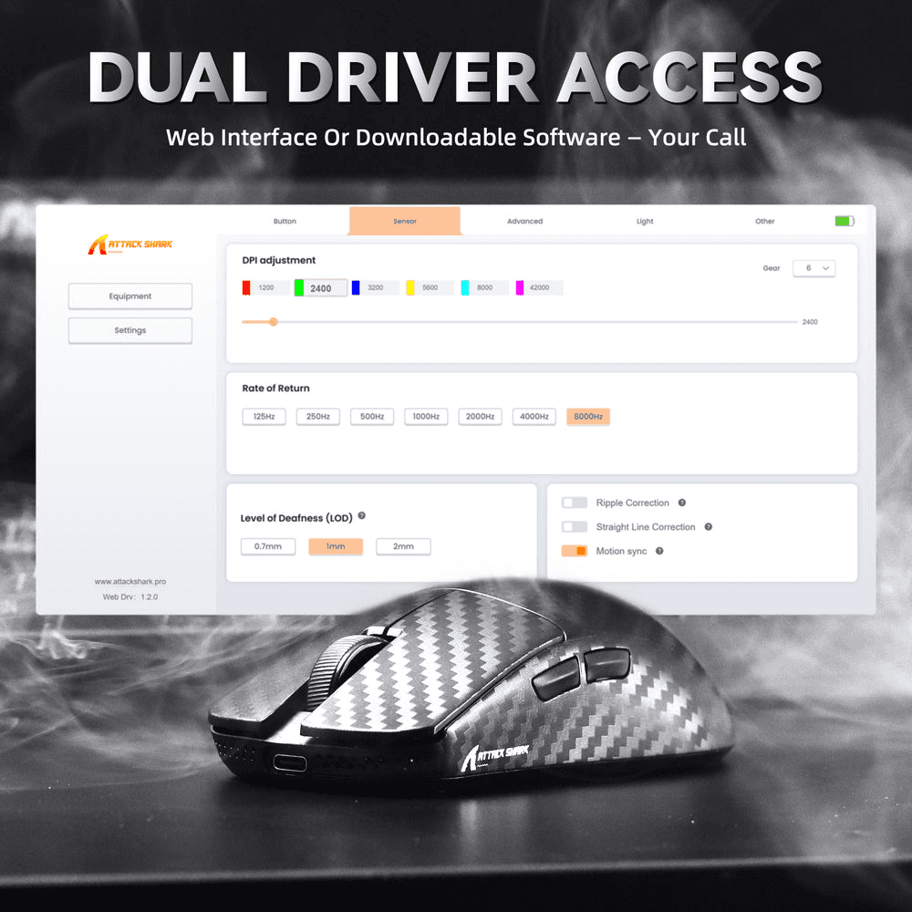 ATTACK SHARK R11 Ultra Carbon Fiber Wireless Gaming Mouse, 49g Superlight, 8K Polling Rate, PAW3950MAX Sensor, & Nano-Metal Ice Coating, Black | R11 thumbnail 6