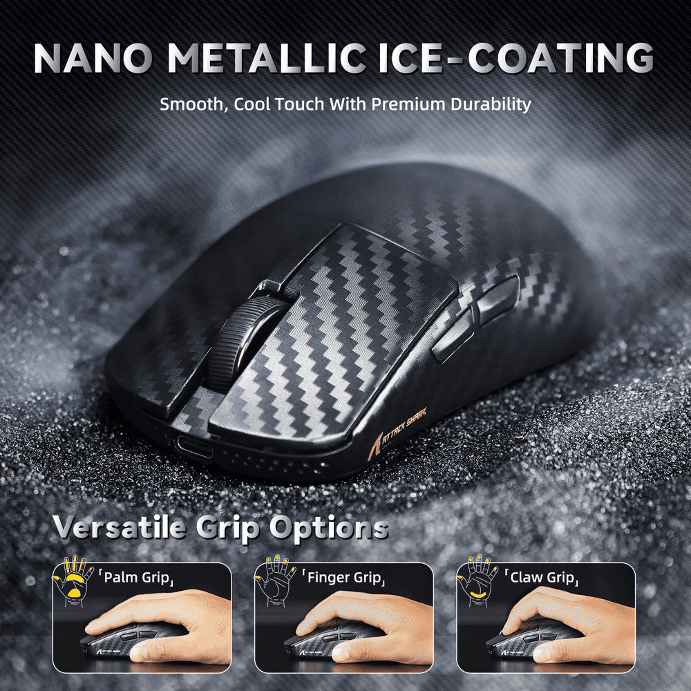 ATTACK SHARK ATTACK SHARK R11 Ultra Carbon Fiber Wireless Gaming Mouse, 49g Superlight, 8K Polling Rate, PAW3950MAX Sensor, & Nano-Metal Ice Coating, Black | R11 - thumbnail 3