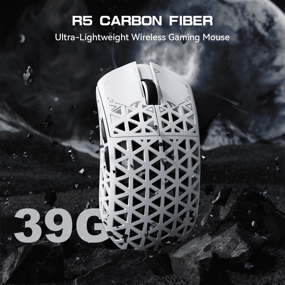 ATTACK SHARK ATTACK SHARK R5 Ultra Carbon Fiber Wireless Gaming Mouse, 39g World-Class Superlight, 8K Polling, 42,000 DPI PAW3950MAX Sensor, White | R5 Ultra - thumbnail 2
