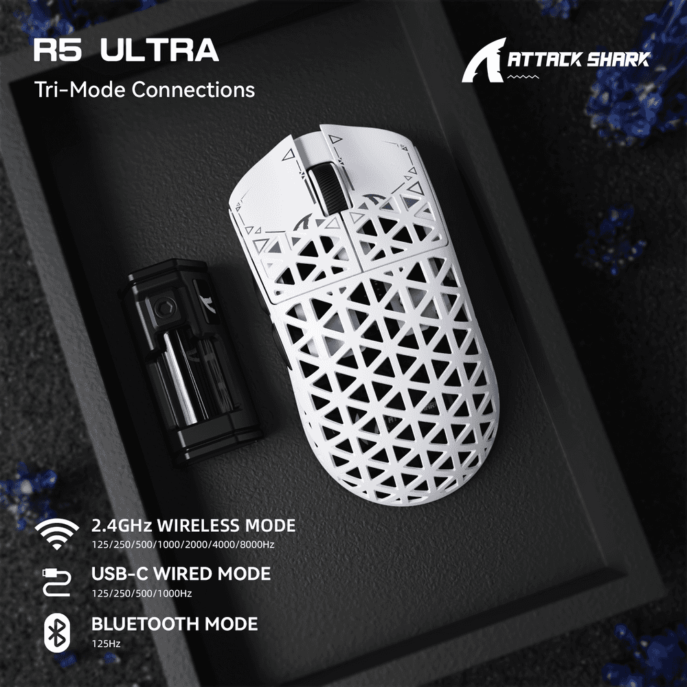 ATTACK SHARK ATTACK SHARK R5 Ultra Carbon Fiber Wireless Gaming Mouse, 39g World-Class Superlight, 8K Polling, 42,000 DPI PAW3950MAX Sensor, White | R5 Ultra - thumbnail 3