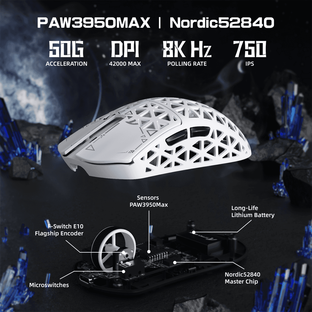 ATTACK SHARK ATTACK SHARK R5 Ultra Carbon Fiber Wireless Gaming Mouse, 39g World-Class Superlight, 8K Polling, 42,000 DPI PAW3950MAX Sensor, White | R5 Ultra - thumbnail 4