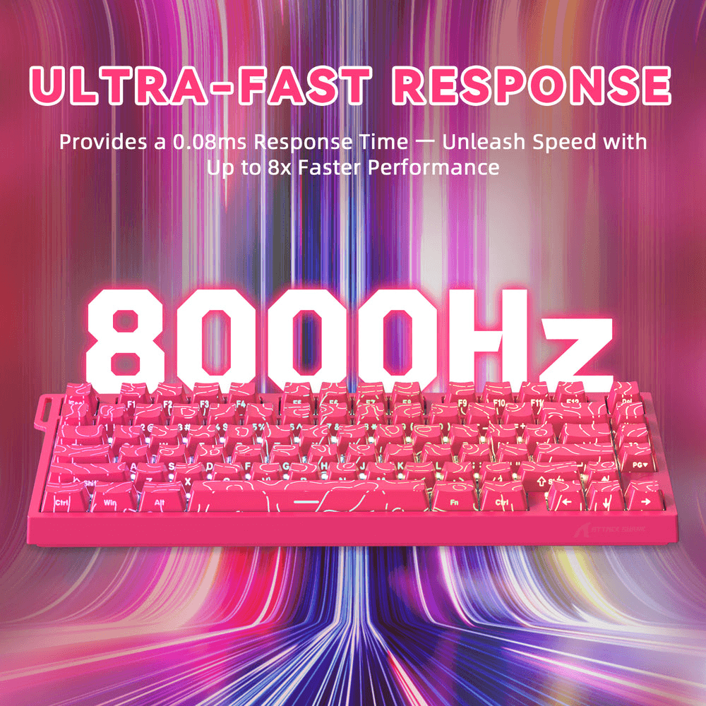 ATTACK SHARK ATTACK SHARK R82 HE Magnetic Switch Gaming Keyboard, 75% Wired, 8KHz Polling, 0.005mm Rapid Trigger Accuracy, & Snap Tap Support, Pink Contours | R82 HE - thumbnail 4