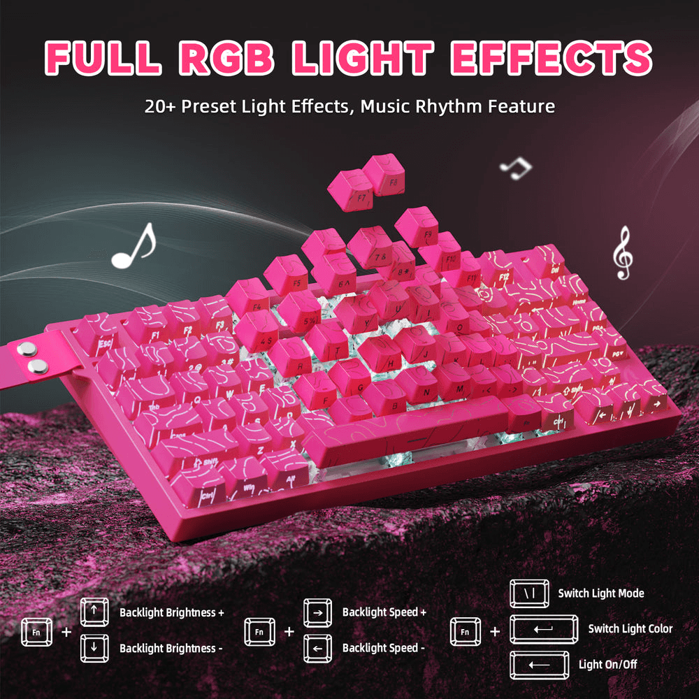 ATTACK SHARK ATTACK SHARK R82 HE Magnetic Switch Gaming Keyboard, 75% Wired, 8KHz Polling, 0.005mm Rapid Trigger Accuracy, & Snap Tap Support, Pink Contours | R82 HE - thumbnail 3