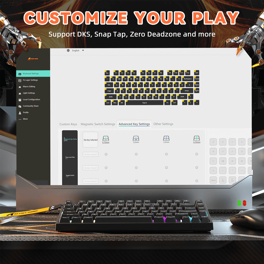 ATTACK SHARK ATTACK SHARK R82 HE Magnetic Switch Gaming Keyboard, 75% Wired, 8KHz Polling, 0.005mm Rapid Trigger Accuracy, & Snap Tap Support, Black | R82 HE - thumbnail 5