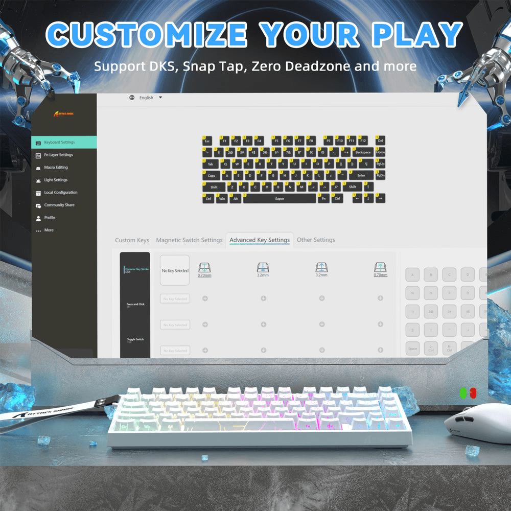 ATTACK SHARK ATTACK SHARK R82 HE Magnetic Switch Gaming Keyboard, 75% Wired, 8KHz Polling, 0.005mm Rapid Trigger Accuracy, & Snap Tap Support, White Contours | R82 HE - thumbnail 3